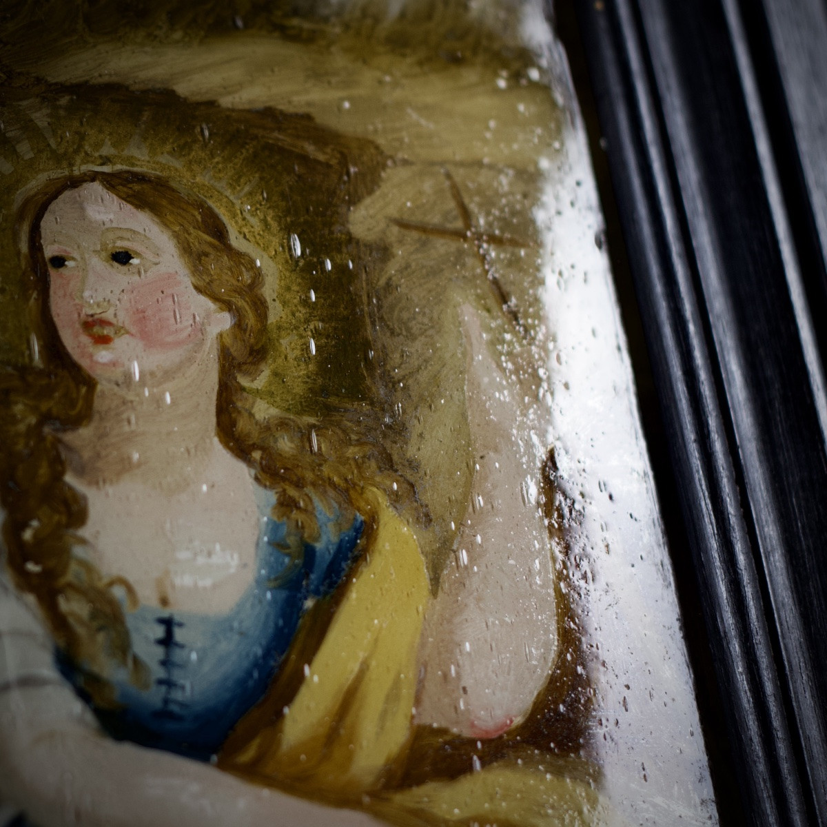 Marie Madeleine pénitente au crâne, Fixé sous verre, art populaire, XVIIIe -photo-3