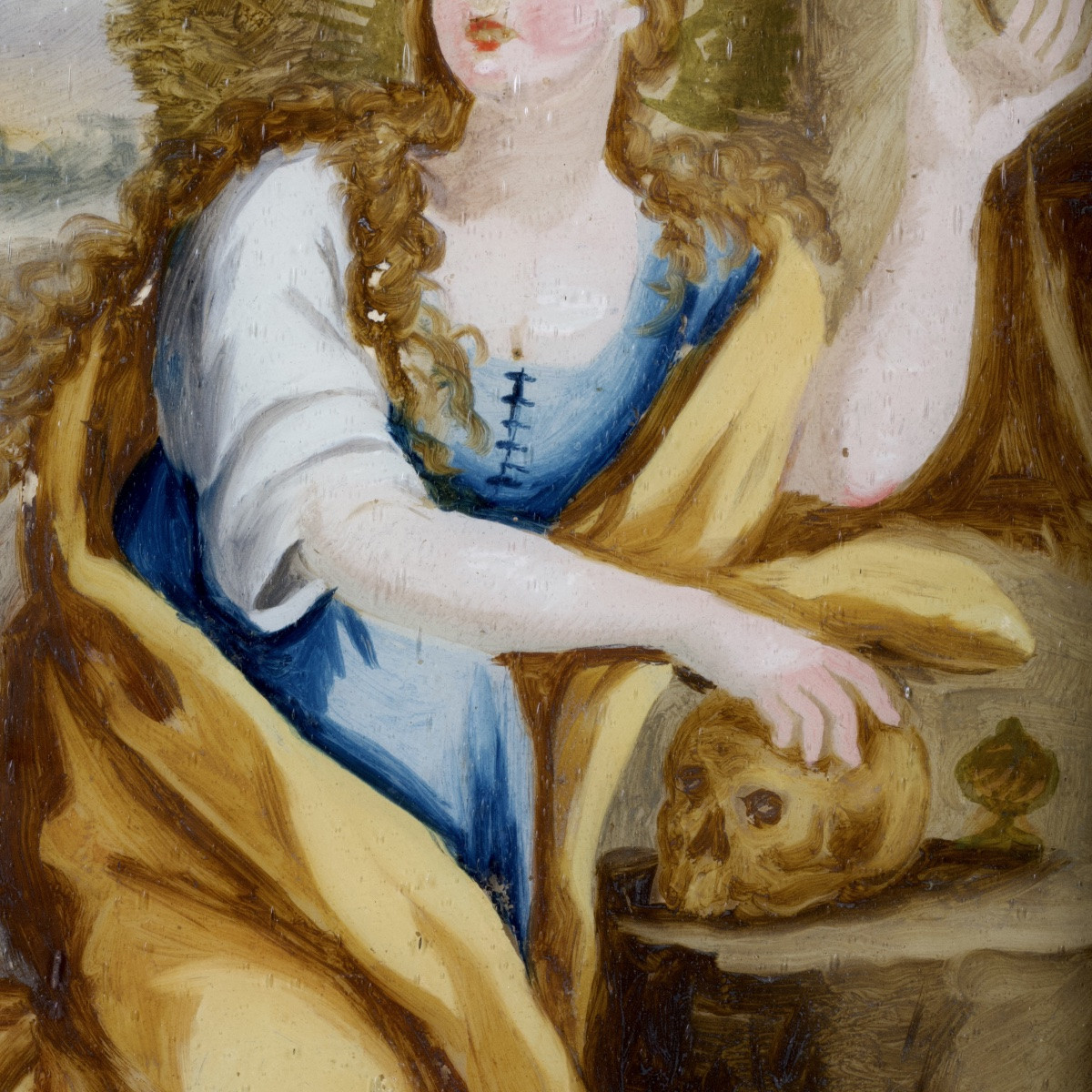 Marie Madeleine pénitente au crâne, Fixé sous verre, art populaire, XVIIIe -photo-5