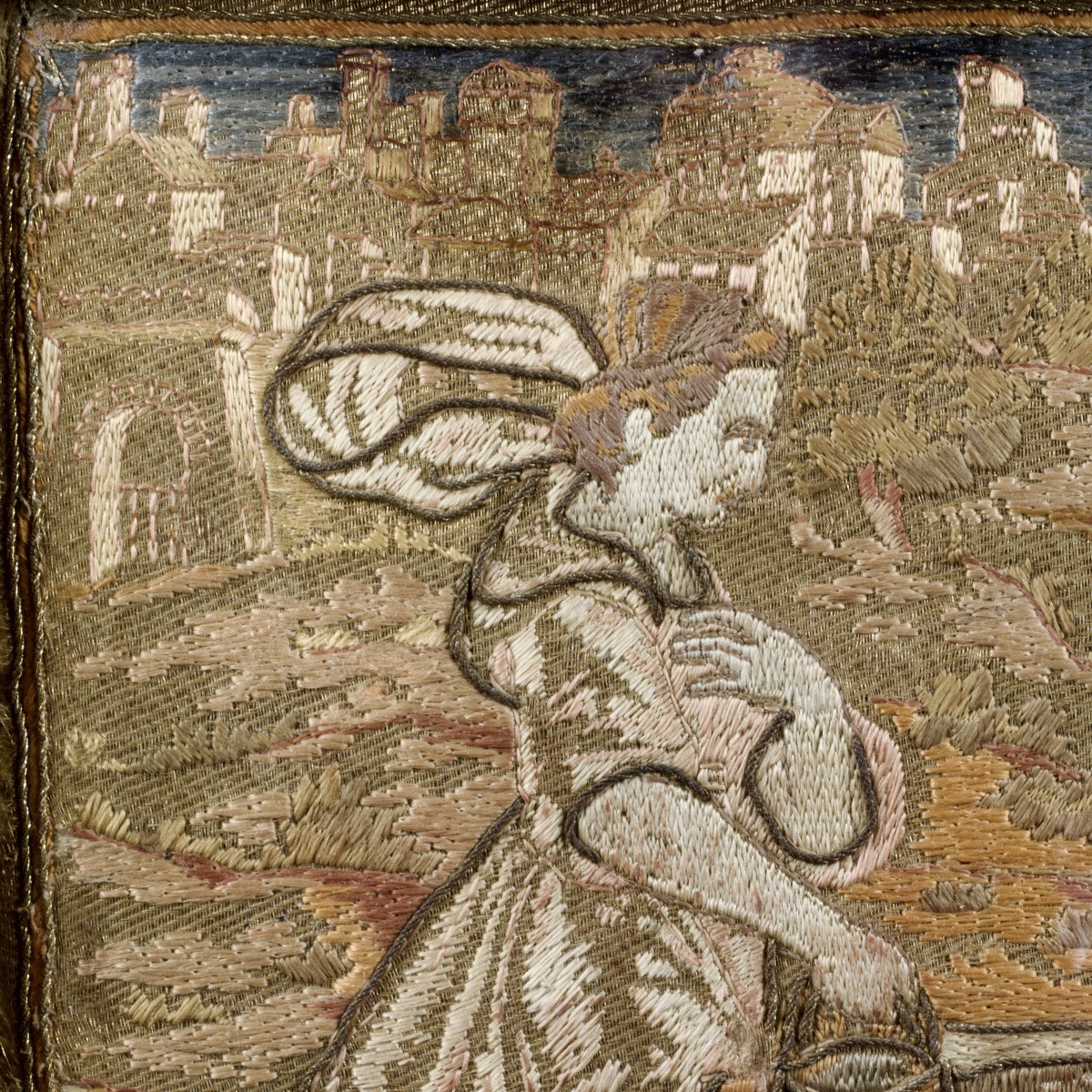 Jesus And The Samaritan Woman, Embroidery In Satin Stitch And Bullion Thread, 18th Century -photo-3
