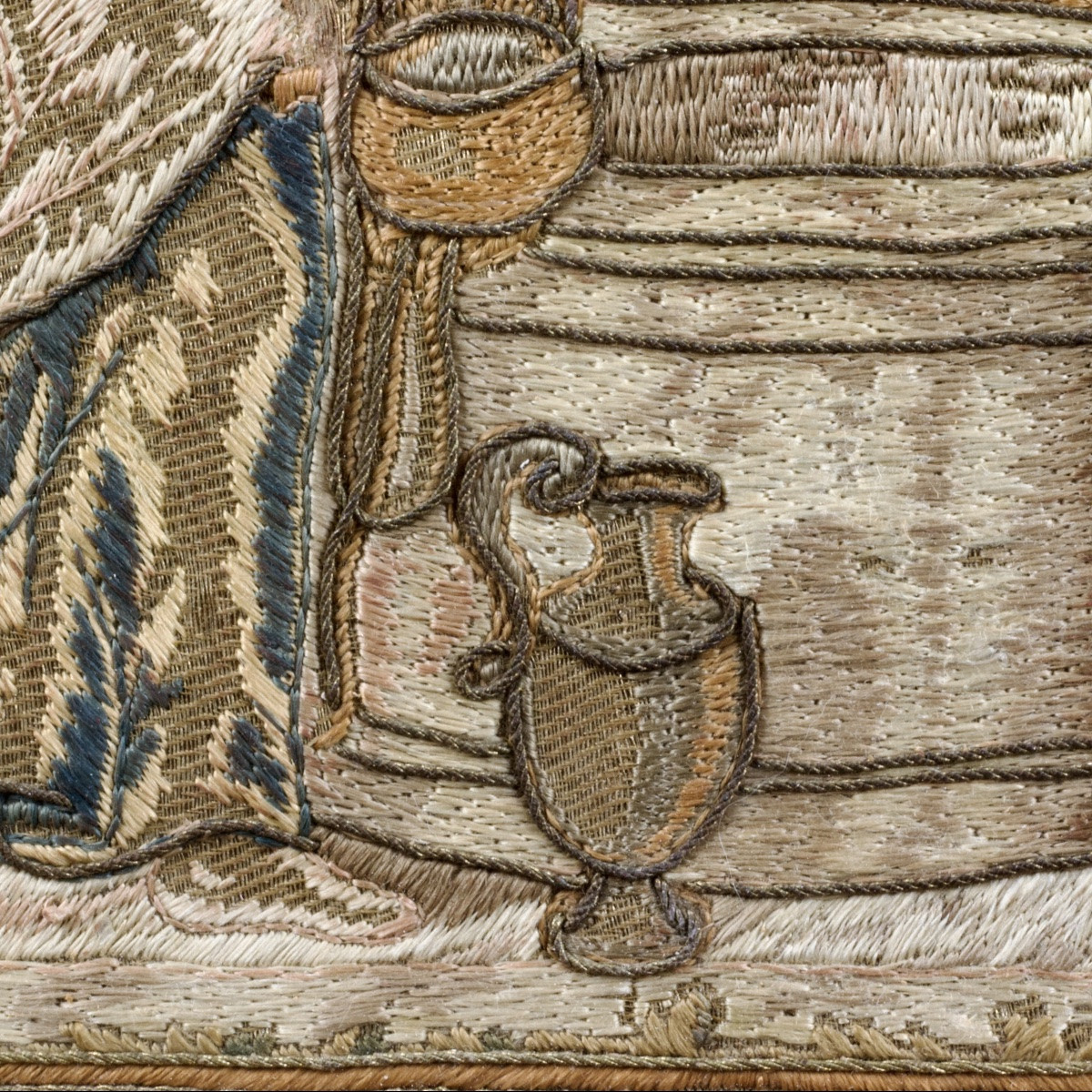 Jesus And The Samaritan Woman, Embroidery In Satin Stitch And Bullion Thread, 18th Century -photo-5