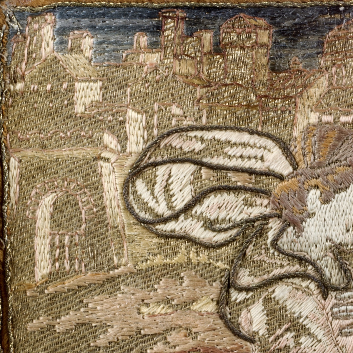 Jesus And The Samaritan Woman, Embroidery In Satin Stitch And Bullion Thread, 18th Century -photo-6