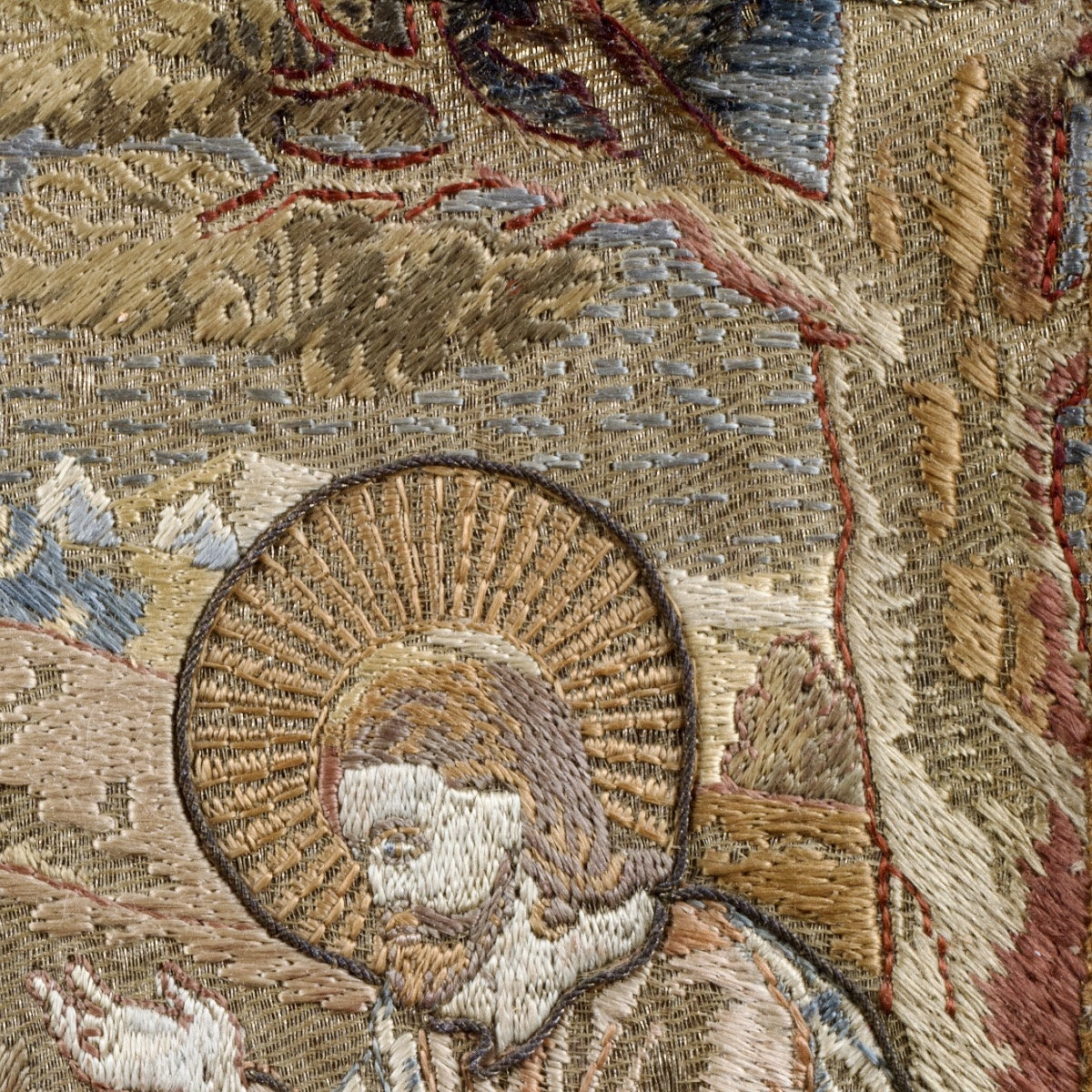 Jesus And The Samaritan Woman, Embroidery In Satin Stitch And Bullion Thread, 18th Century -photo-7
