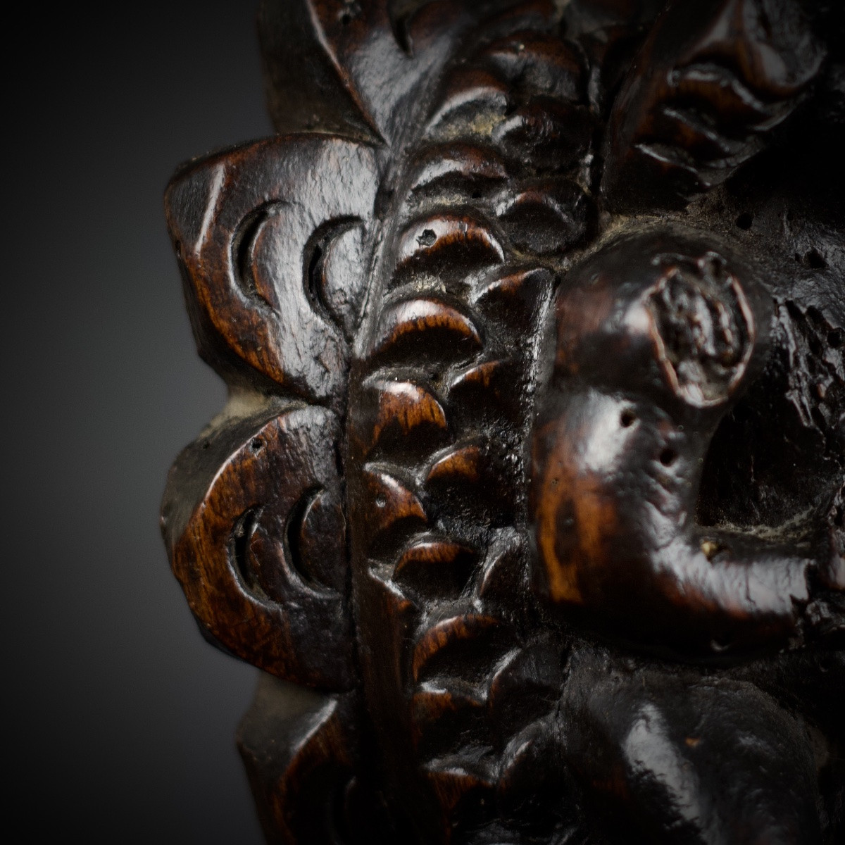 Putto Riding A Dolphin, Patinated Carved Wooden Figurine, 17th Century-photo-6