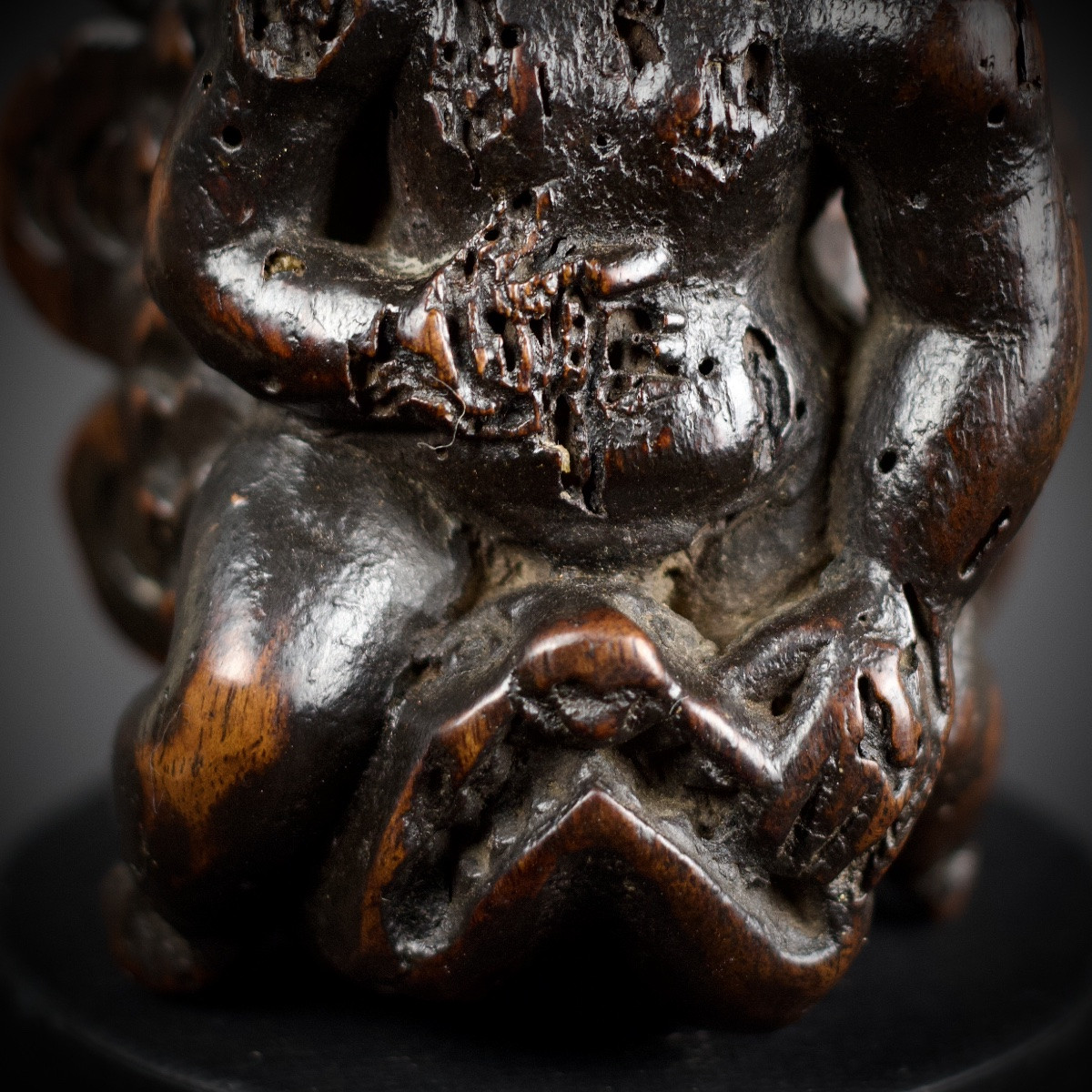 Putto Riding A Dolphin, Patinated Carved Wooden Figurine, 17th Century-photo-7