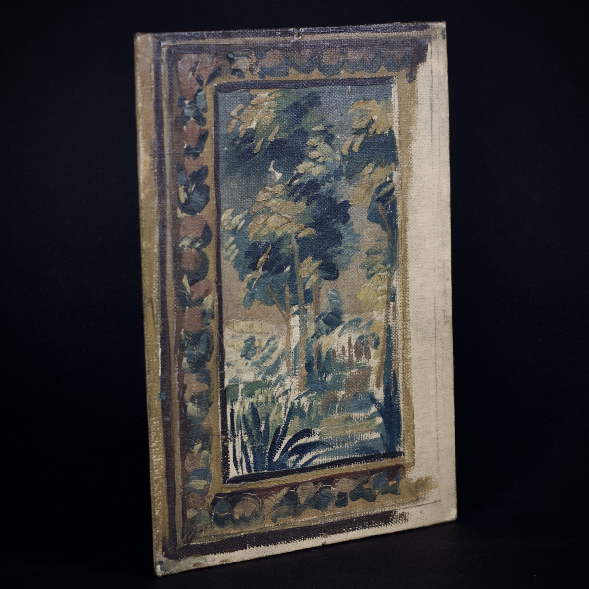 Oil On Canvas-covered Cardboard Depicting A Tapestry Of Greenery In The Aubusson Style, 20th Century -photo-2