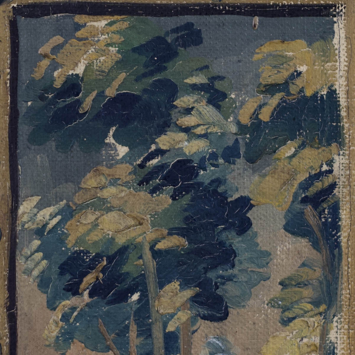 Oil On Canvas-covered Cardboard Depicting A Tapestry Of Greenery In The Aubusson Style, 20th Century -photo-4