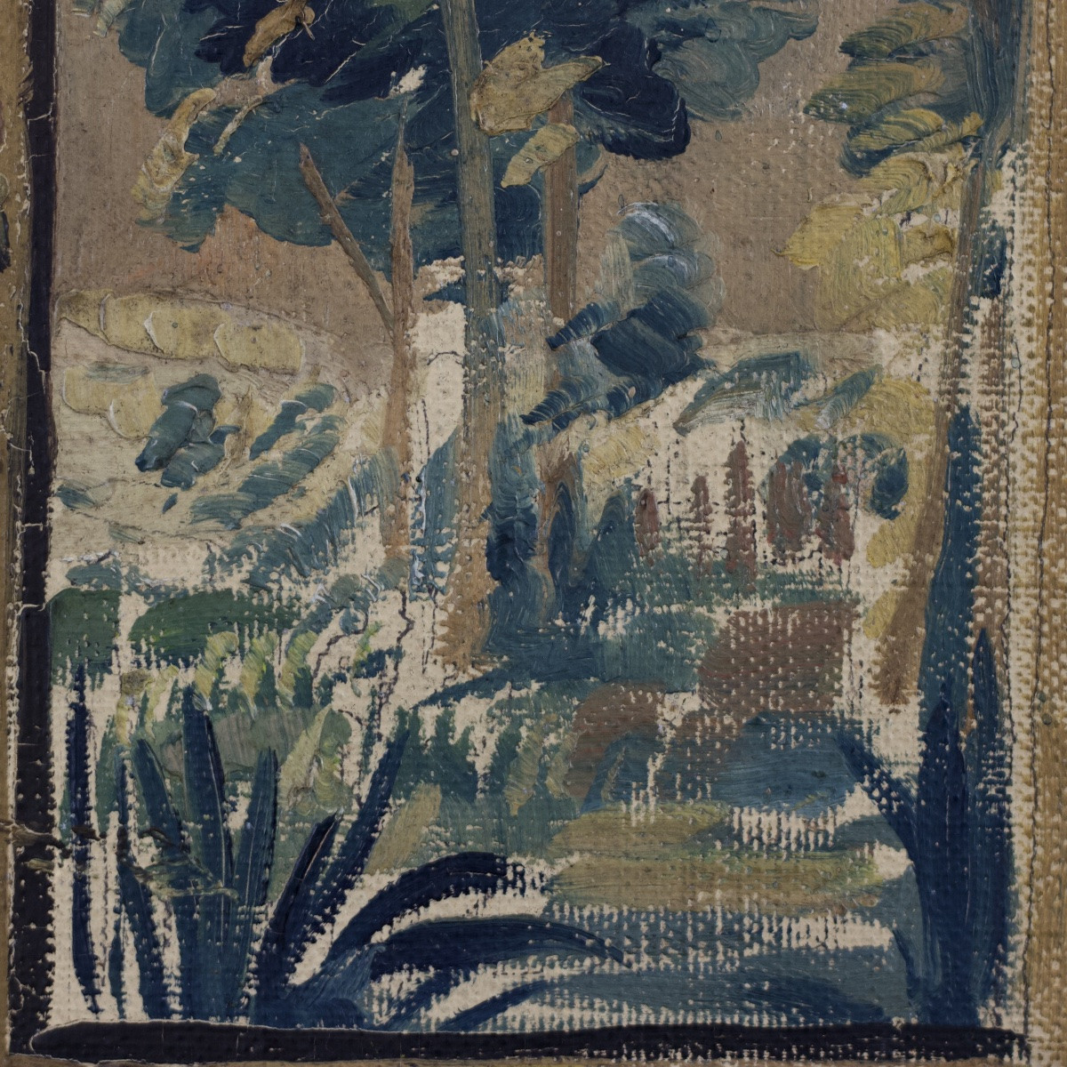 Oil On Canvas-covered Cardboard Depicting A Tapestry Of Greenery In The Aubusson Style, 20th Century -photo-7