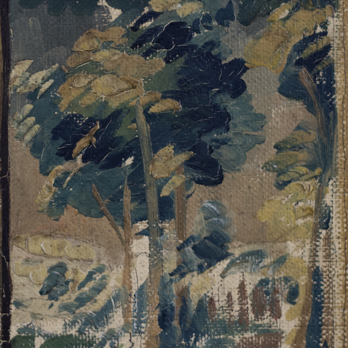 Oil On Canvas-covered Cardboard Depicting A Tapestry Of Greenery In The Aubusson Style, 20th Century -photo-8