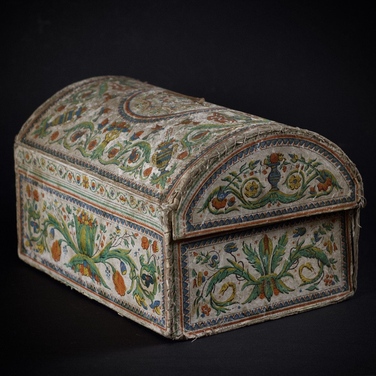 Toilet Box With Domed Lid Made Of Cardboard And Wallpaper, Toulouse, Early 19th Century-photo-3