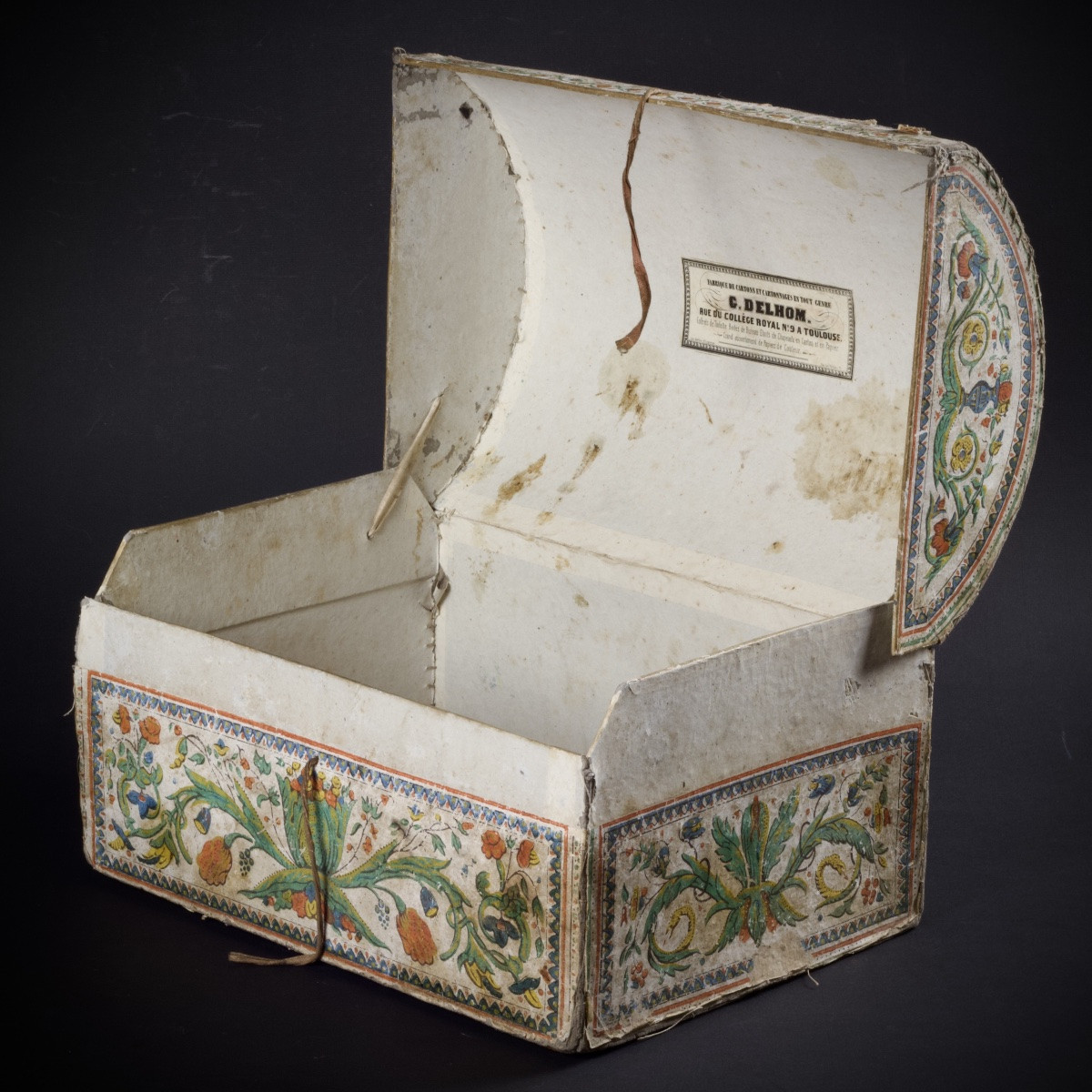 Toilet Box With Domed Lid Made Of Cardboard And Wallpaper, Toulouse, Early 19th Century-photo-4