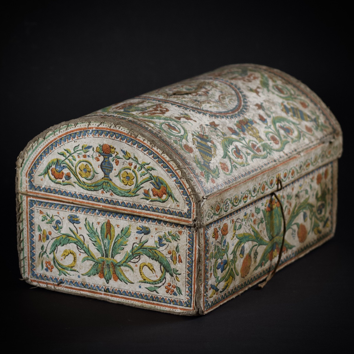 Toilet Box With Domed Lid Made Of Cardboard And Wallpaper, Toulouse, Early 19th Century