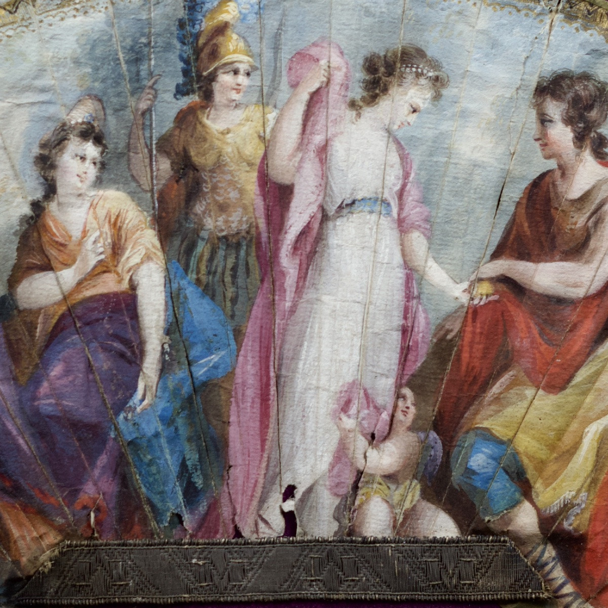 Historiated Fan, Le Jugement De Pâris, Greek Mythology, Gouache On Paper, 18th Century-photo-1