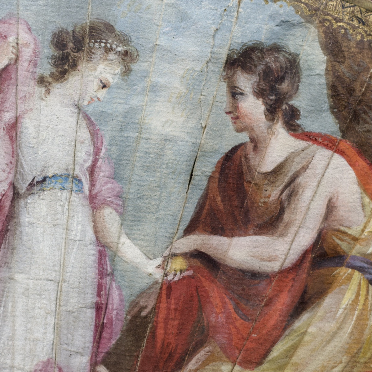 Historiated Fan, Le Jugement De Pâris, Greek Mythology, Gouache On Paper, 18th Century-photo-4