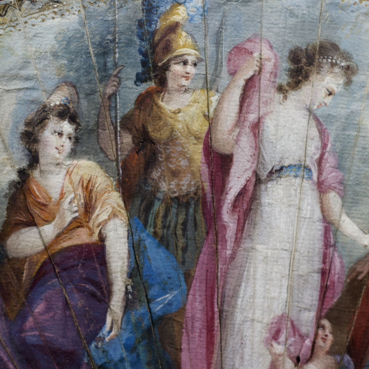 Historiated Fan, Le Jugement De Pâris, Greek Mythology, Gouache On Paper, 18th Century