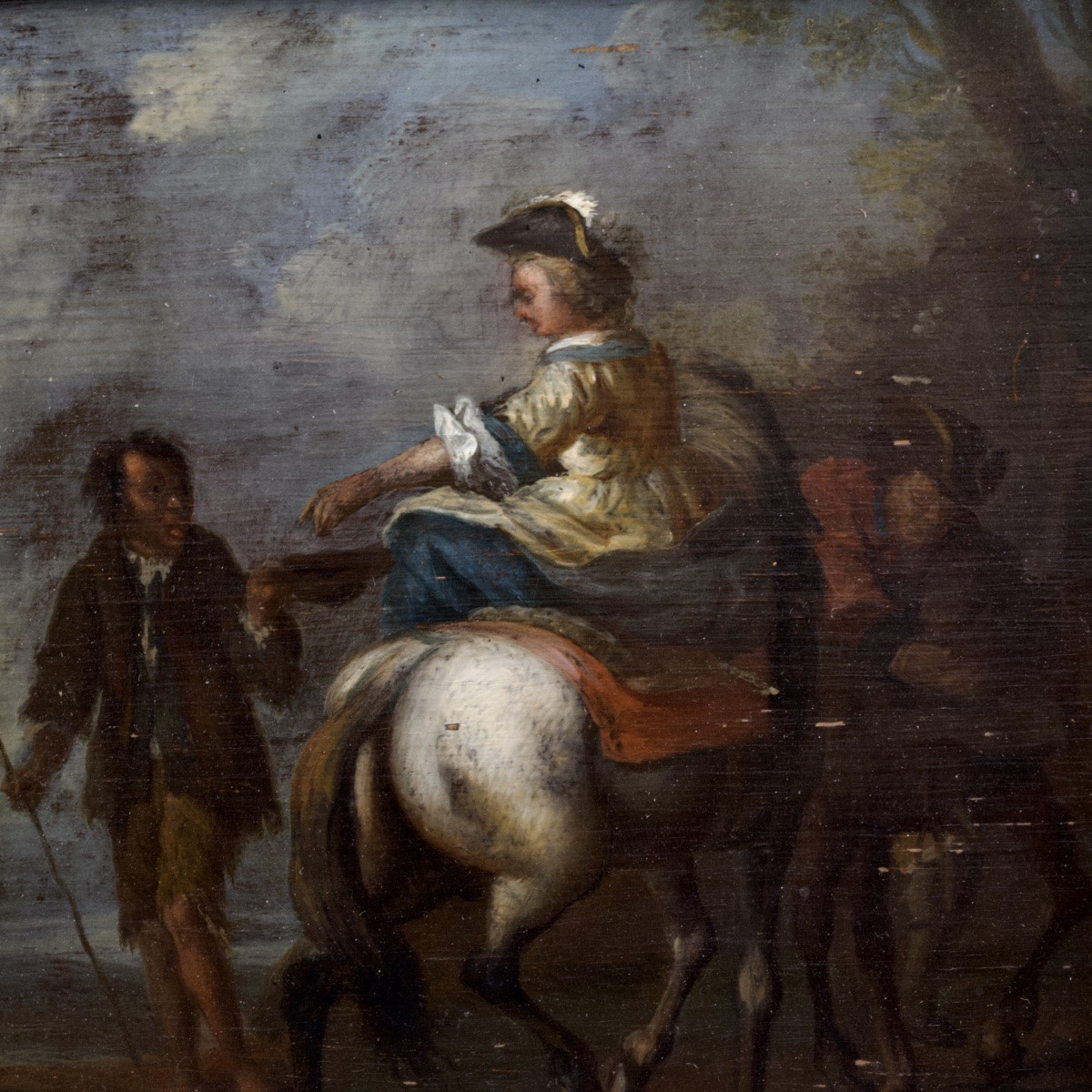 August Querfurt (cercle de), Cavalière en amazone faisant l'aumône, Huile sur panneau, XVIIIe-photo-2
