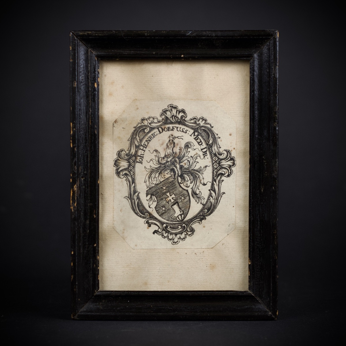 Small Engraving Of The Arms Of Jean-henri Dollfus, Probable Bookplate, 18th Century Coat Of Arms-photo-3