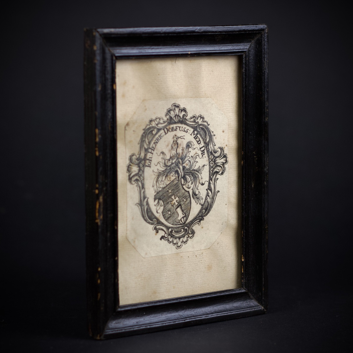 Small Engraving Of The Arms Of Jean-henri Dollfus, Probable Bookplate, 18th Century Coat Of Arms-photo-1