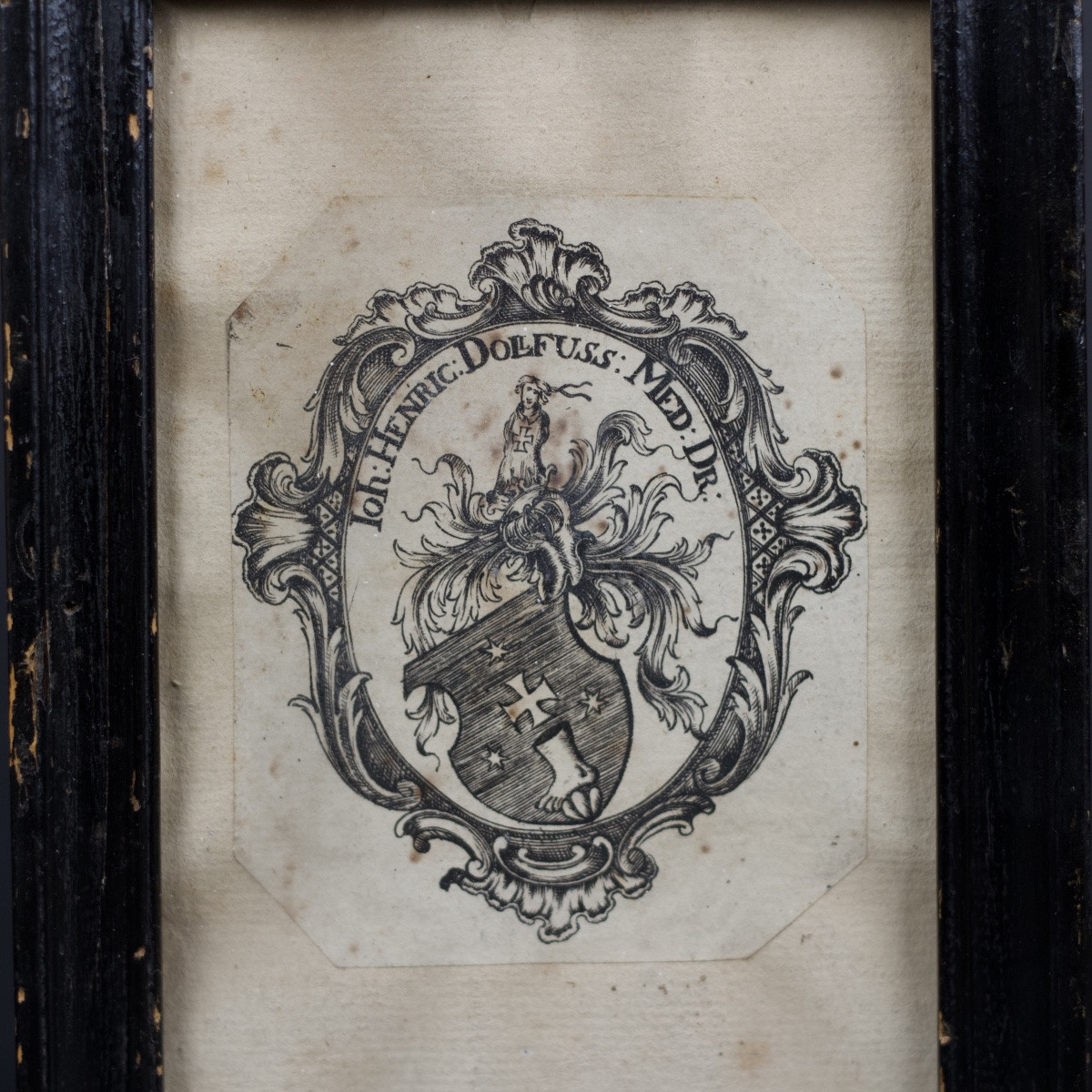 Small Engraving Of The Arms Of Jean-henri Dollfus, Probable Bookplate, 18th Century Coat Of Arms-photo-2