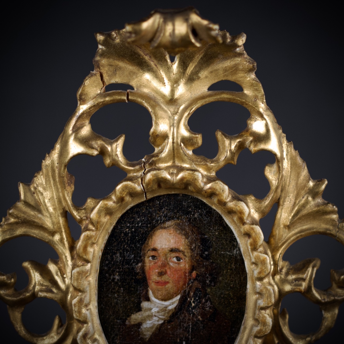 Miniature Portrait Of A Gentleman In A Lavish 18th-century Italian Baroque Frame Made Of Gilded Stucco -photo-1