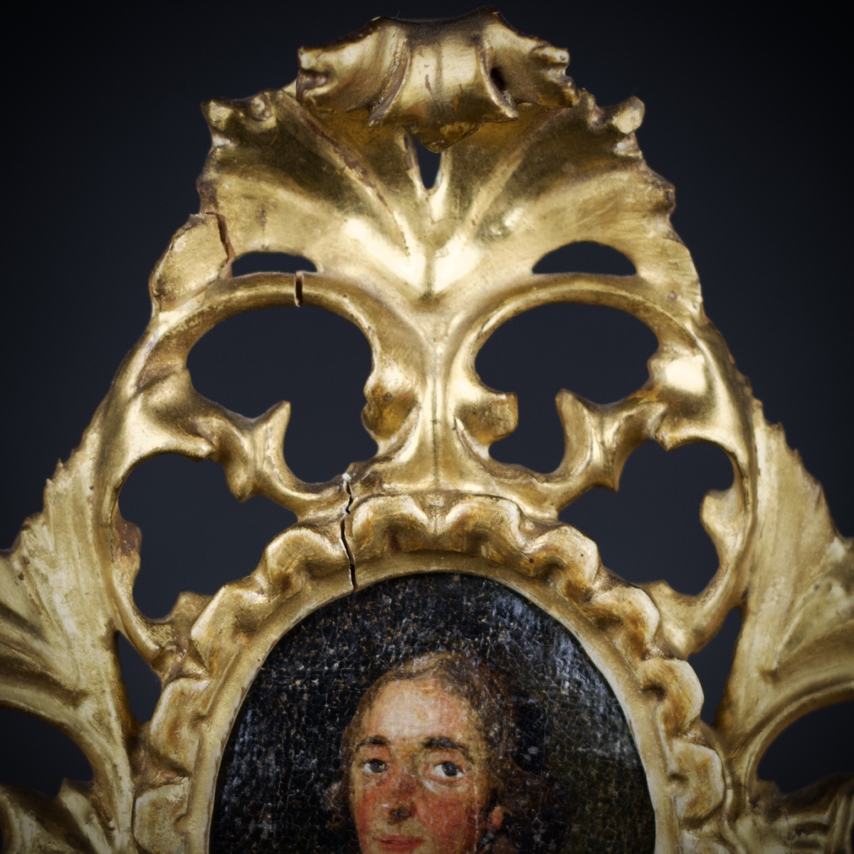 Miniature Portrait Of A Gentleman In A Lavish 18th-century Italian Baroque Frame Made Of Gilded Stucco -photo-4