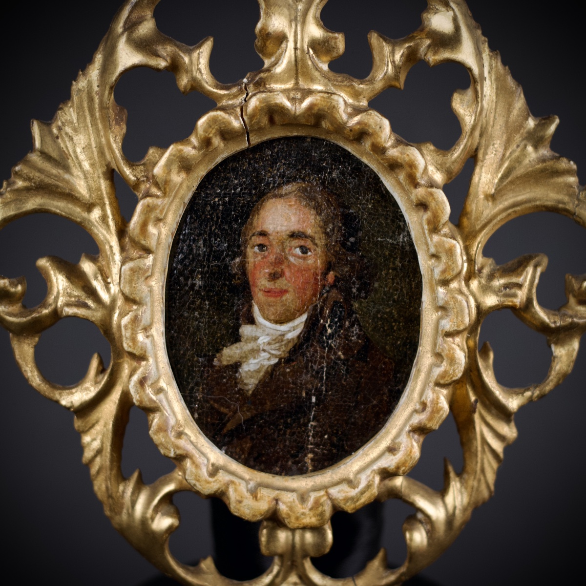 Miniature Portrait Of A Gentleman In A Lavish 18th-century Italian Baroque Frame Made Of Gilded Stucco -photo-5