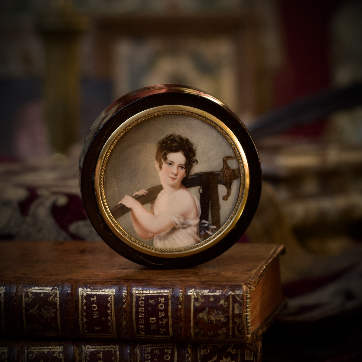 Round Box, Young Girl Holding A Sword, After Chaudet, First Empire, Early 19th Century-photo-7