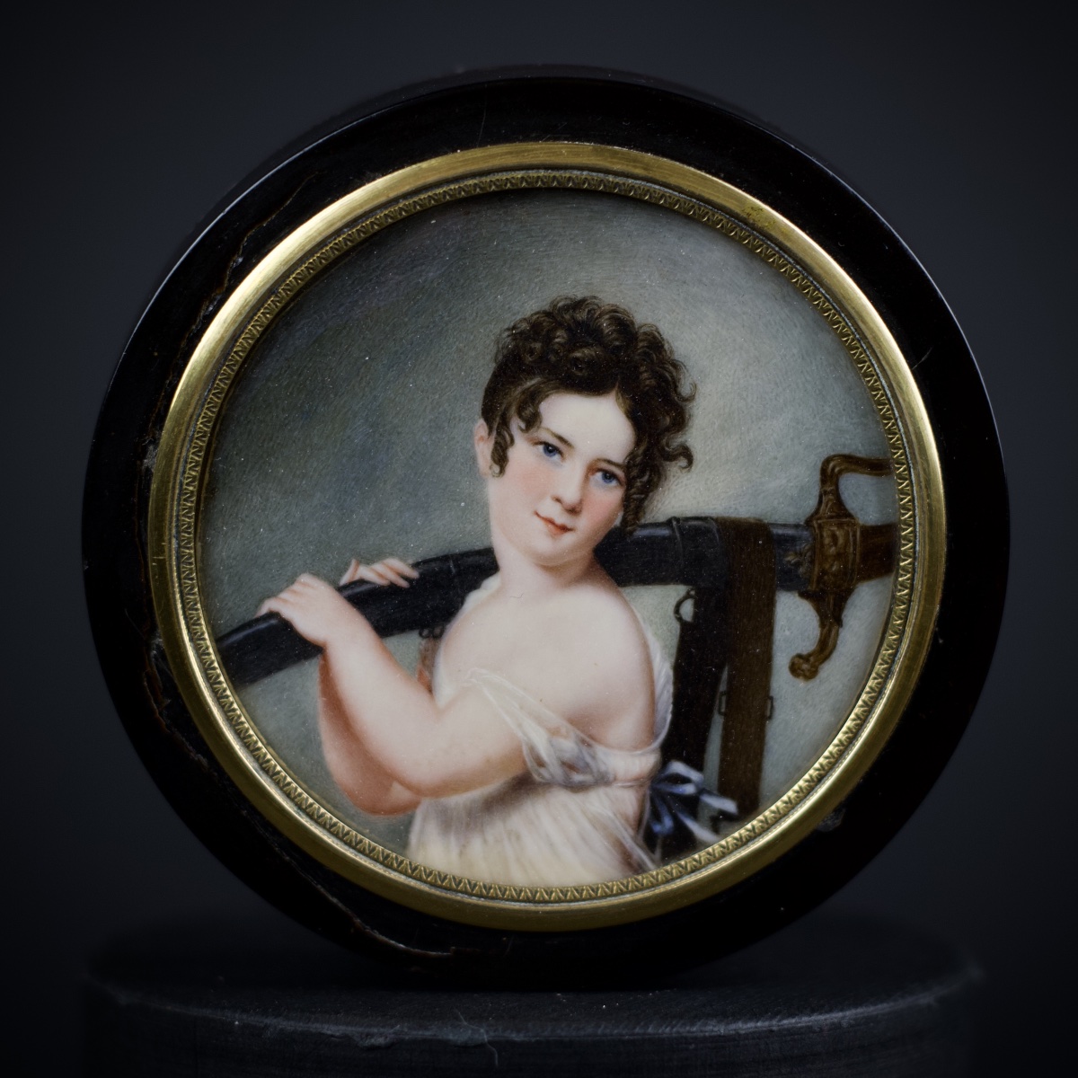 Round Box, Young Girl Holding A Sword, After Chaudet, First Empire, Early 19th Century