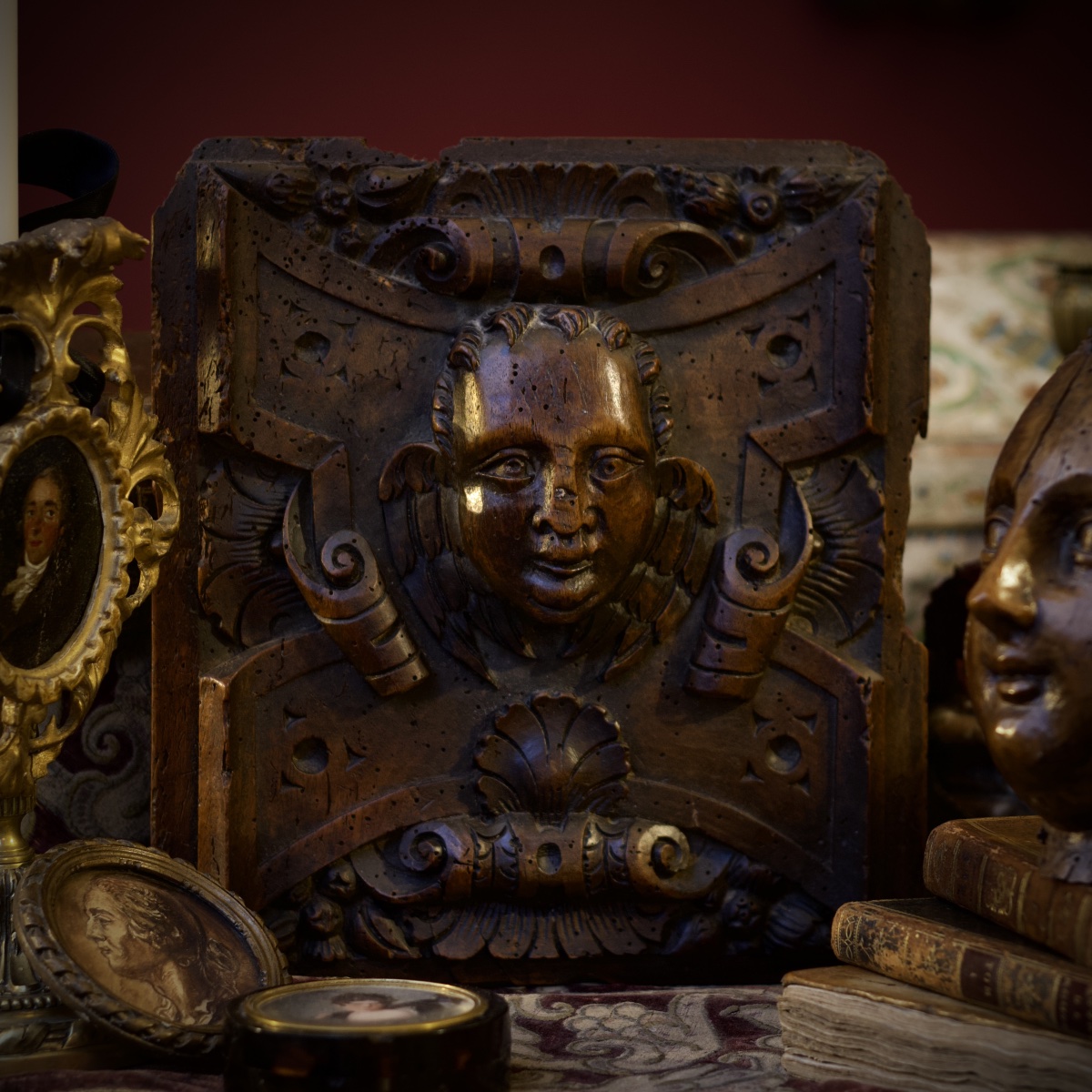 Carved Wooden Panel Depicting A Cherub's Head, Renaissance (fontainebleau), Late 16th–early 17th Century-photo-5