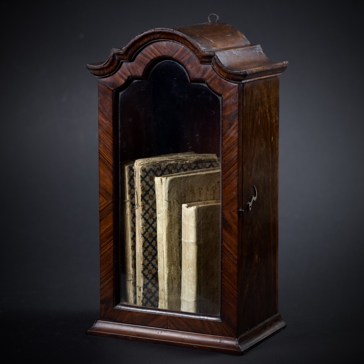 Small Wall-mounted Or Freestanding Display Cabinet With A Gendarme's Cap Design, Exotic Wood Veneer, Mid-18th Century