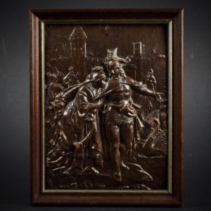 Gustav Grohe (d'après), Le chevalier au Cygne, carton moulé et patiné, Lohengrin, fin XIXe