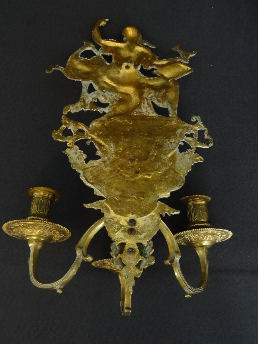 Proantic Pair Of Napoleon III Golden Bronze Wall Lights, 28 Cm