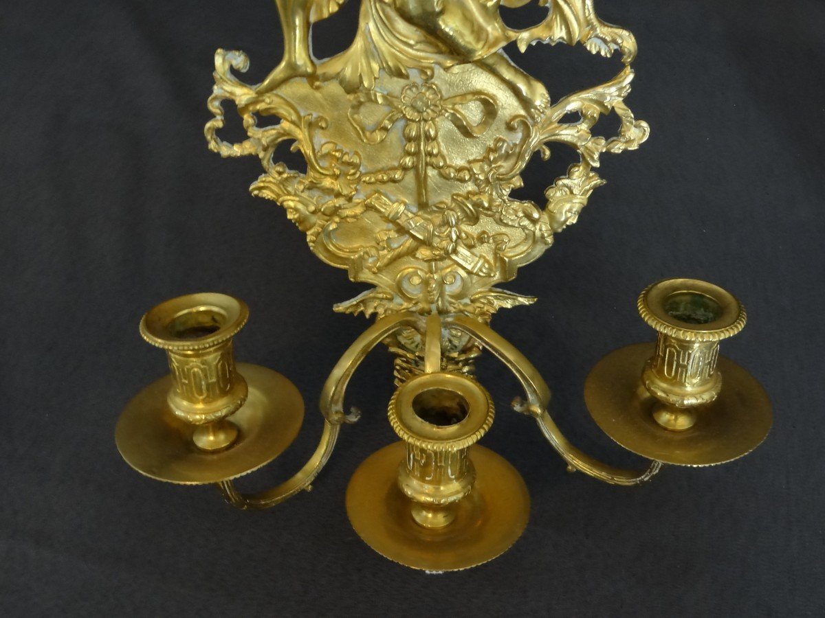 Proantic Pair Of Napoleon III Golden Bronze Wall Lights, 28 Cm