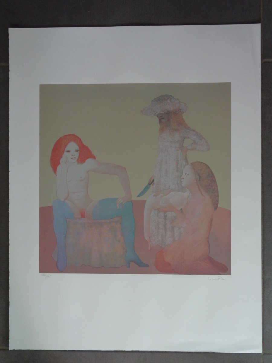 LITHOGRAPHIE DE LEONOR FINI - Offrande de l'oie à la femme rousse, 68 x 53 cm-photo-3