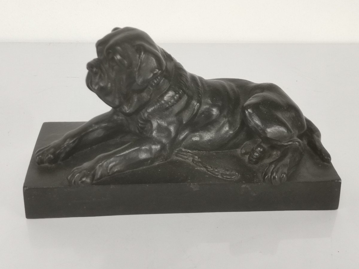 Cast Iron With Brown Patina, Chained Bordeaux's Dogue, 26.4 Cm-photo-3