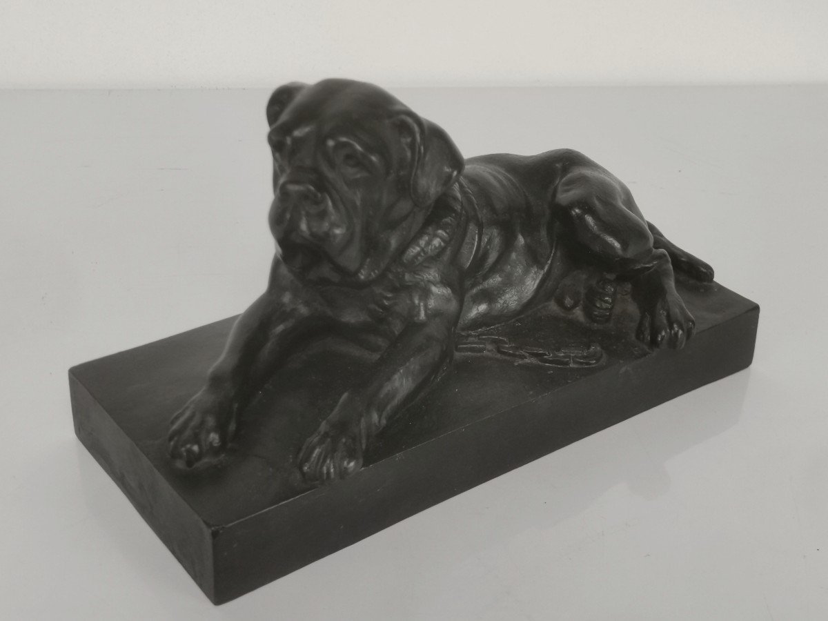 Cast Iron With Brown Patina, Chained Bordeaux's Dogue, 26.4 Cm