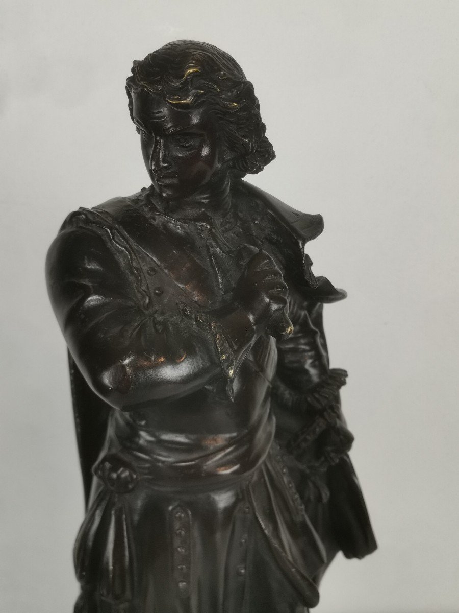 Bronze With Brown Patina 19th Century, Gentilhomme Martial By Moreau, 58 Cm-photo-3
