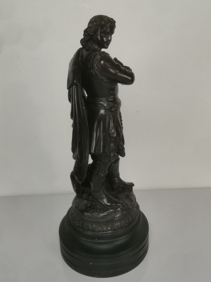 Bronze With Brown Patina 19th Century, Gentilhomme Martial By Moreau, 58 Cm-photo-4