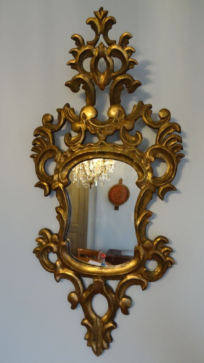 MIROIR ROCAILLE EN BOIS SCULPTE DORE STYLE LOUIS XV-photo-2