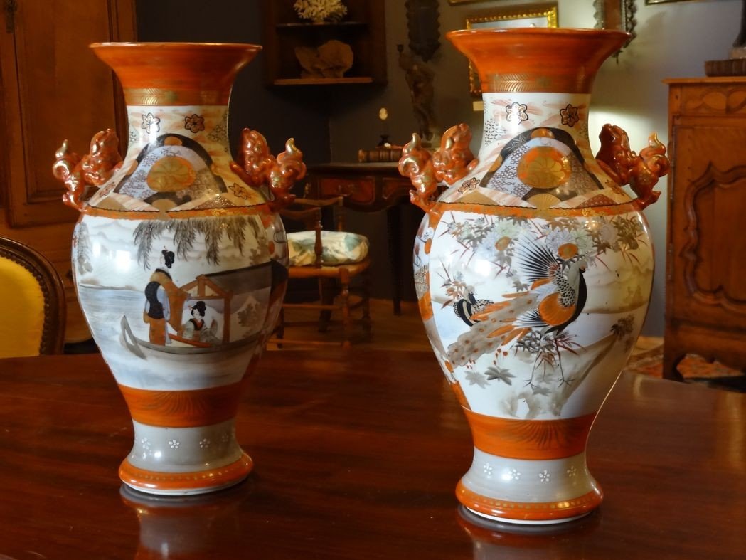 Pair Of Satsuma Porcelain Vases, Japan XIXth, H 37 Cm-photo-3