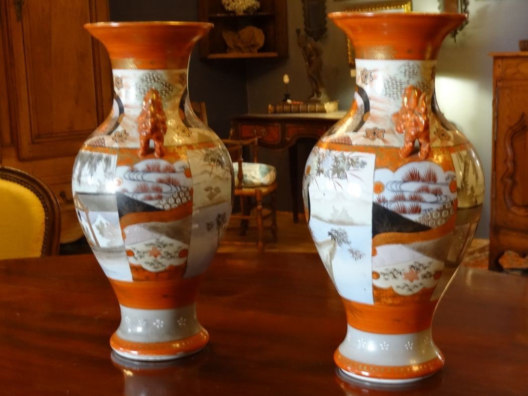 Pair Of Satsuma Porcelain Vases, Japan XIXth, H 37 Cm-photo-2