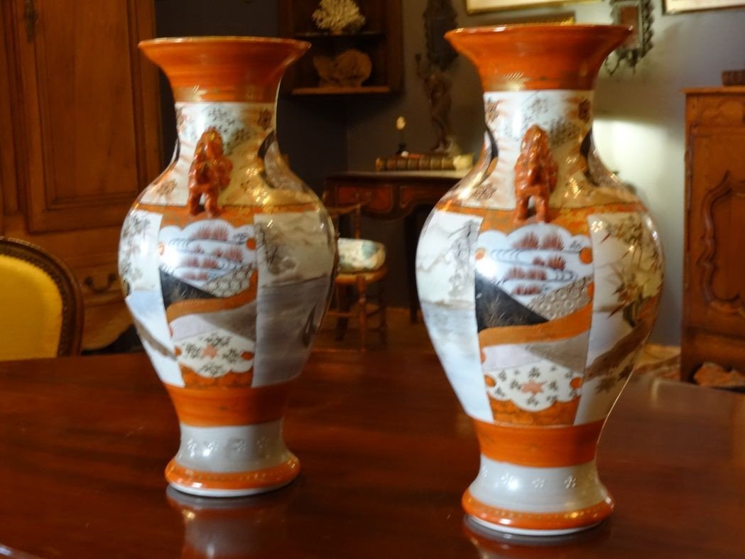 Pair Of Satsuma Porcelain Vases, Japan XIXth, H 37 Cm-photo-3