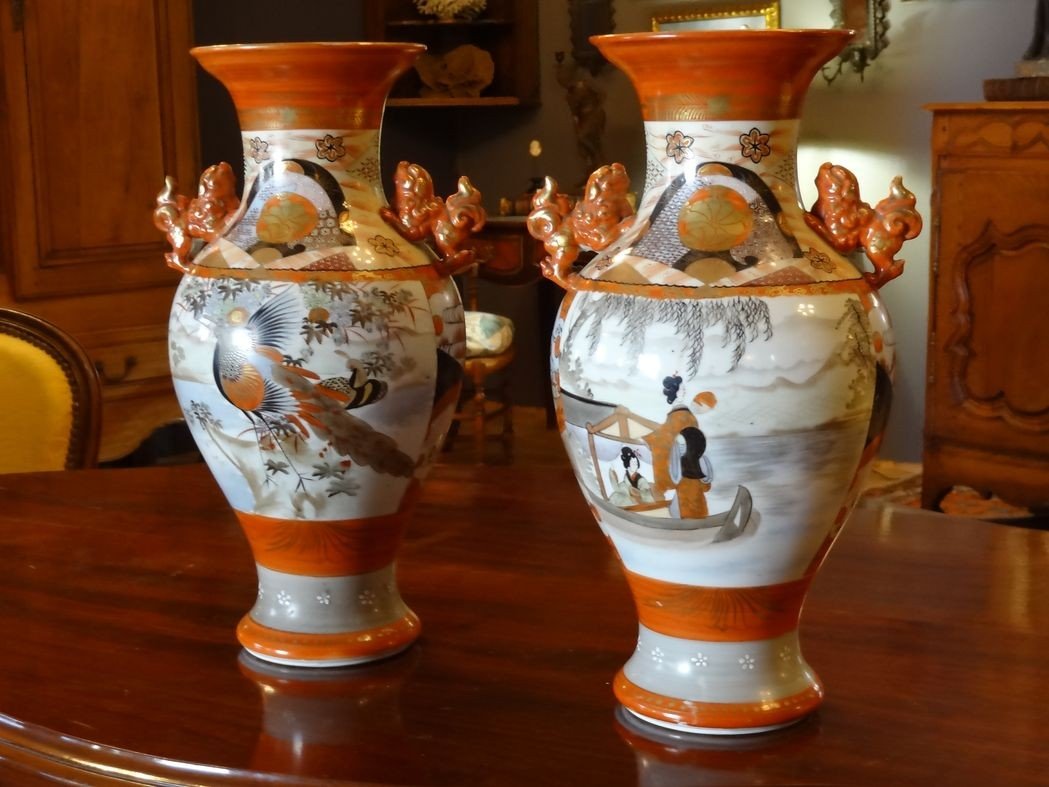Pair Of Satsuma Porcelain Vases, Japan XIXth, H 37 Cm-photo-4