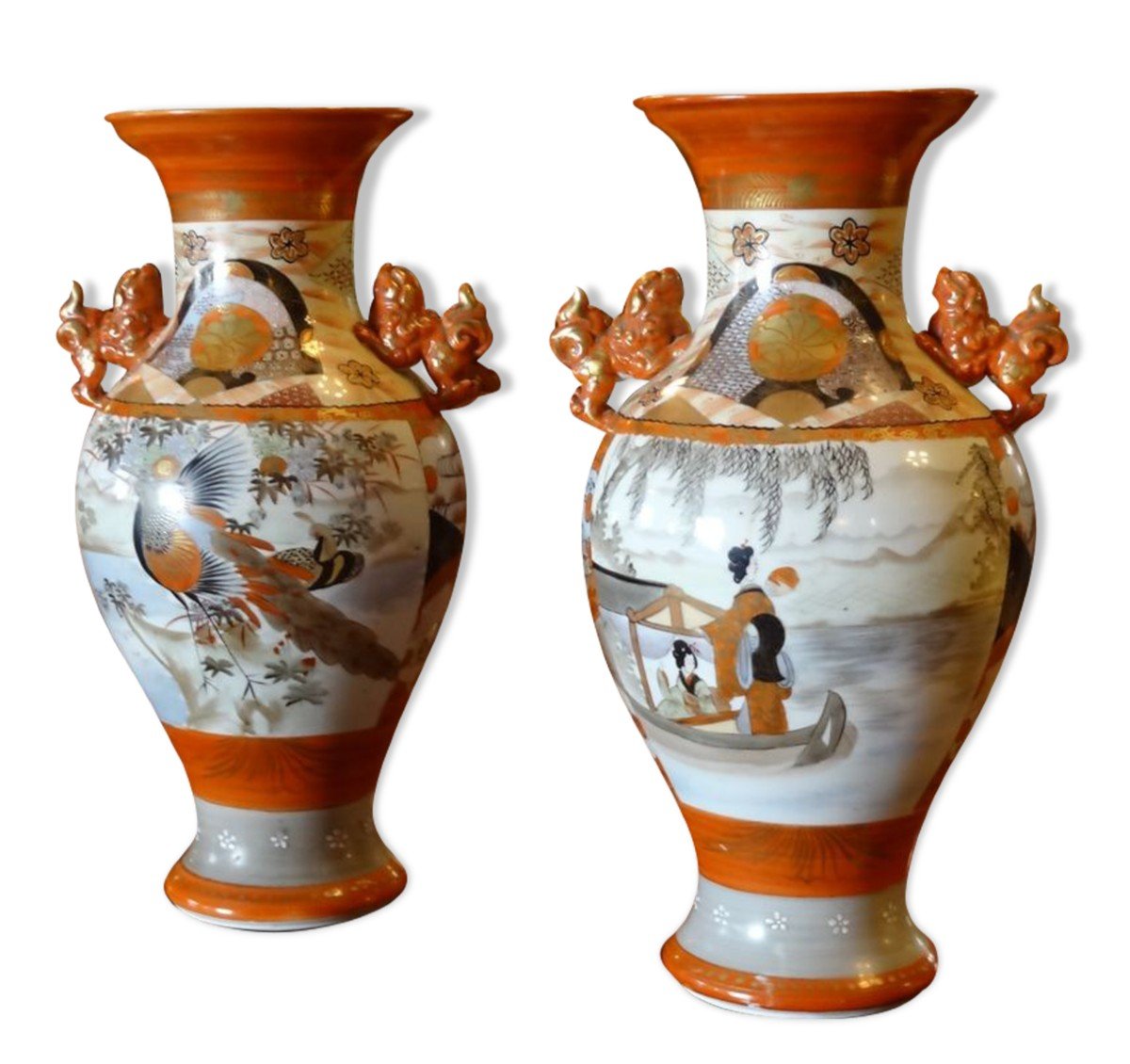 Pair Of Satsuma Porcelain Vases, Japan XIXth, H 37 Cm