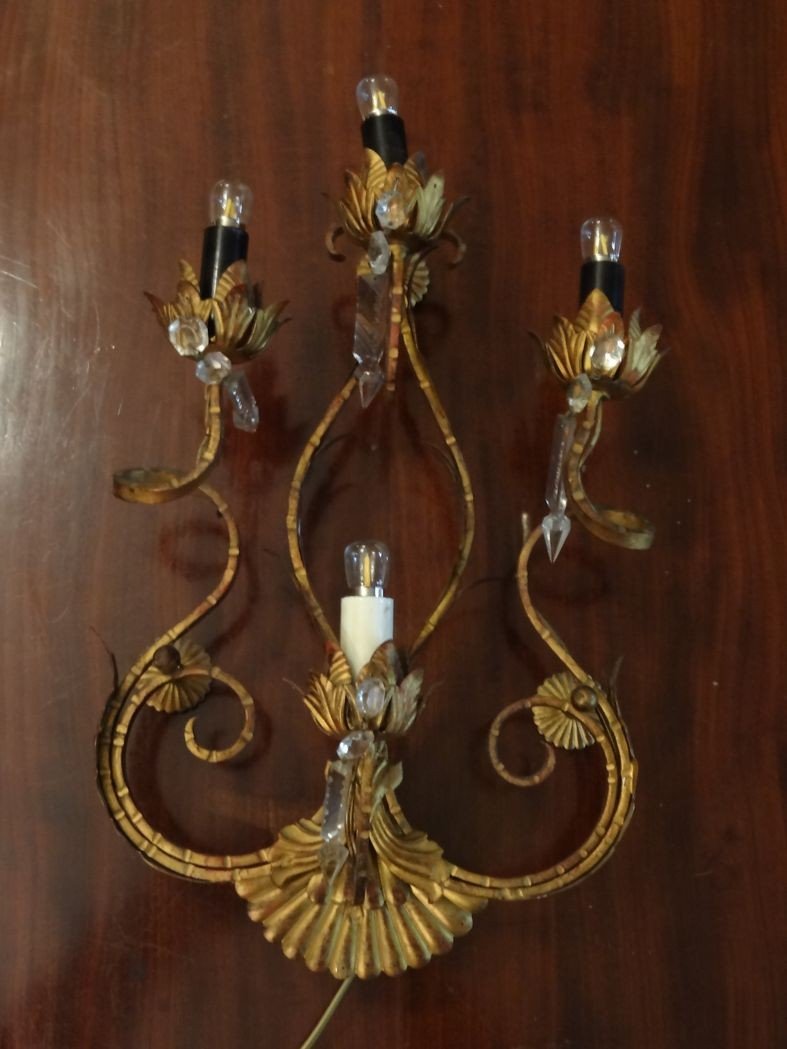 Pair Of Golden Iron Wall Lamps With Four Lights 30x46 Cm-photo-5