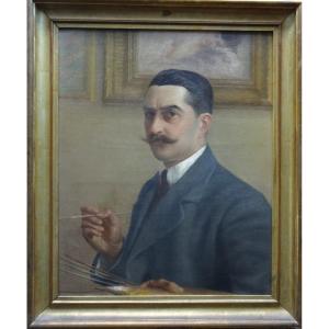 HUILE SUR TOILE, AUTOPORTRAIT DE L. DOAZAN, 1918, 64 x 76 cm