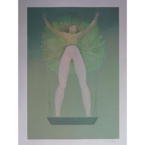LITHOGRAPHIE DE LEONOR FINI - Jeune femme à la balançoire, 68 x 53 cm