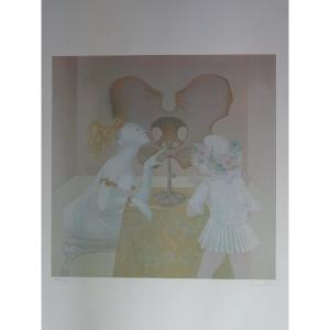 LITHOGRAPHIE DE LEONOR FINI - Instructions anatomiques entre mère et fille, 68 x 53 cm