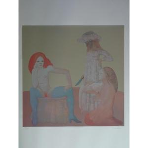 LITHOGRAPHIE DE LEONOR FINI - Offrande de l'oie à la femme rousse, 68 x 53 cm