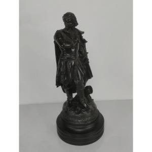 BRONZE À PATINE BRUNE XIXème, GENTILHOMME MARTIAL par MOREAU, 58 cm