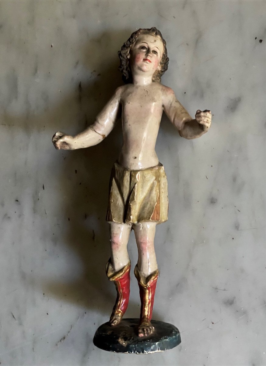 Angel In Finely Carved And Polychromed Wood 17th Century Italy-photo-4